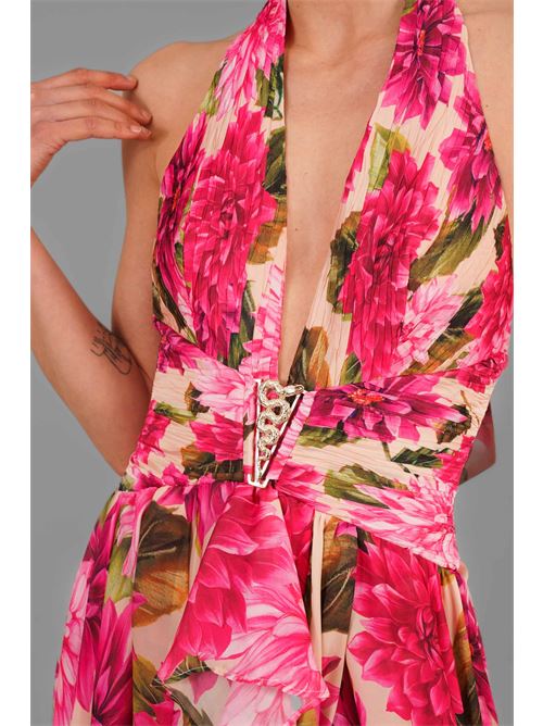 Abito in raso fantasia Babylon | S00886FIORE FUXIA
